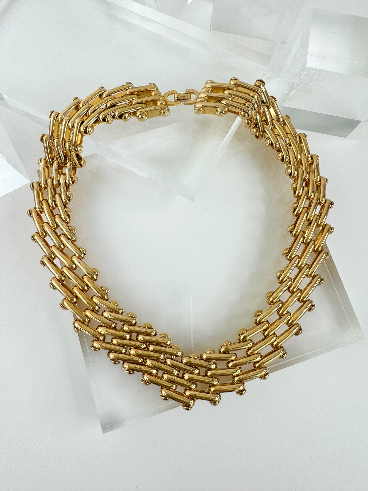 Christian Dior Choker Necklace Gold Tone Multi Strand Authentic