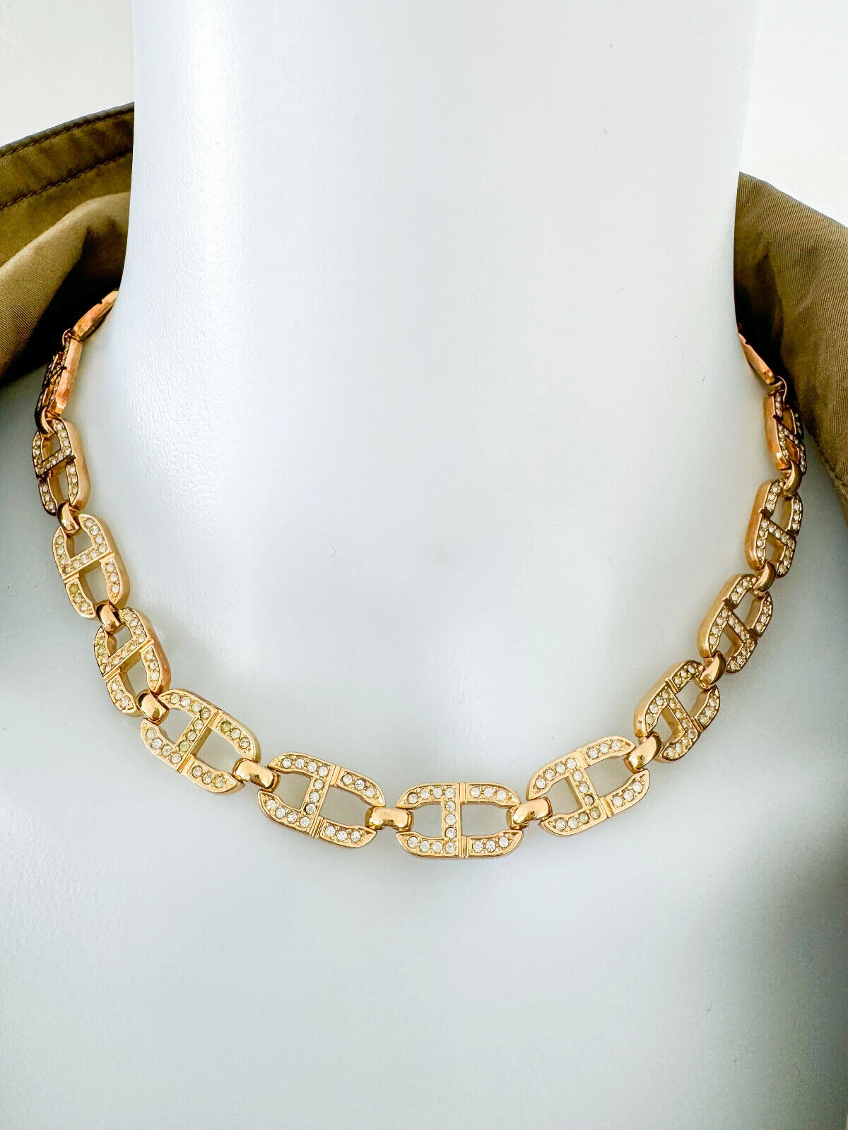 Vintage Christian Dior Necklace Choker Charm CD Logo Link Gold Tone Bujor Japan