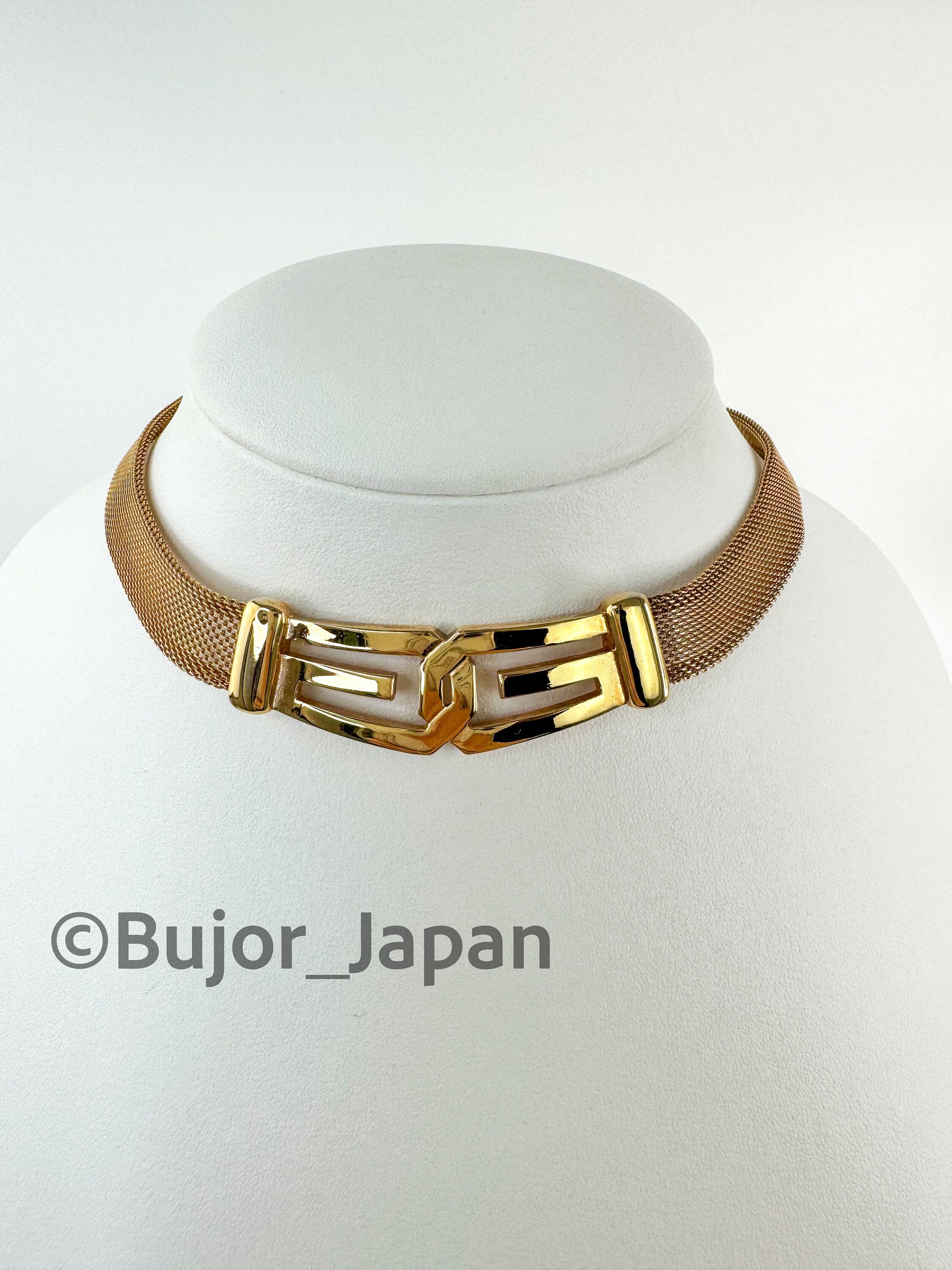 Vintage Givenchy Necklace 1977 Chunky Choker Logo Charm Gold Tone