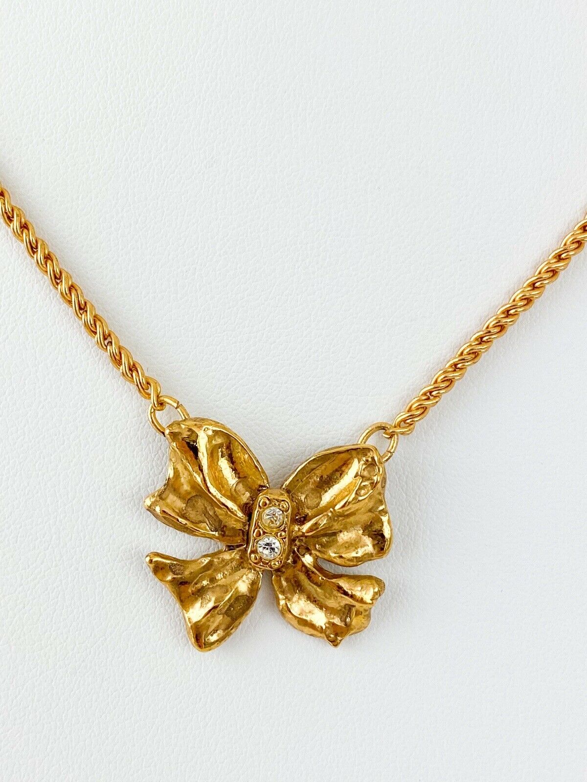 YSL Yves Saint Laurent Vintage Gold Tone Bow Ribbon Necklace 