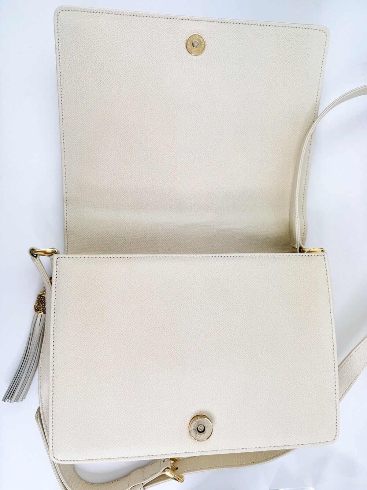 Valentino Garavani Classic Beige Tassel Leather Flap Shoulder Bag Vintage