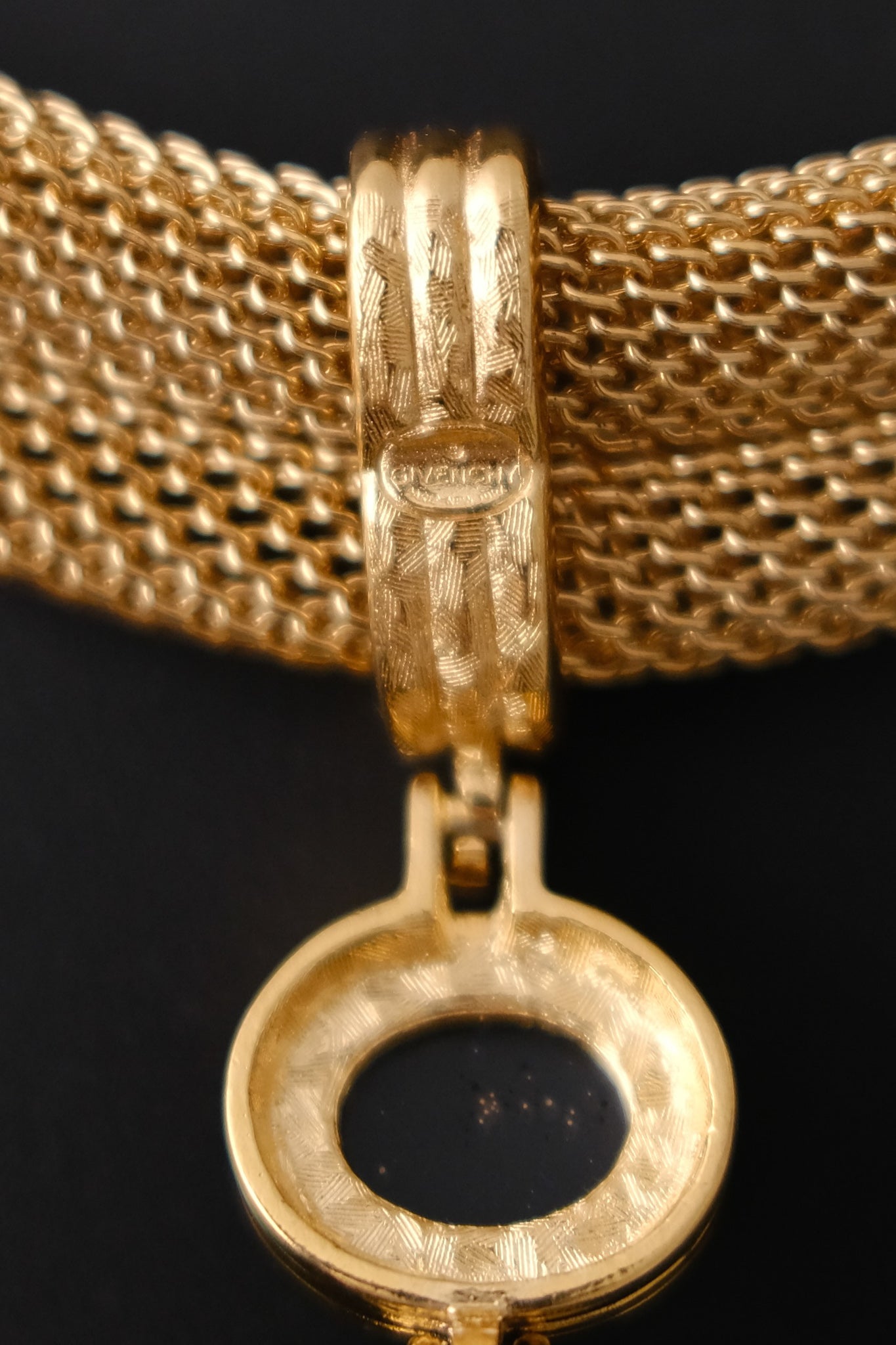 Vintage Givenchy Choker Necklace Gold Mesh Onyx