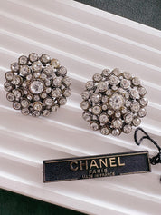 Vintage Chanel earrings, 1995 Chanel jewelry, Chanel crystal earrings, made in France, couture statement earrings, vintage Chanel clip-on