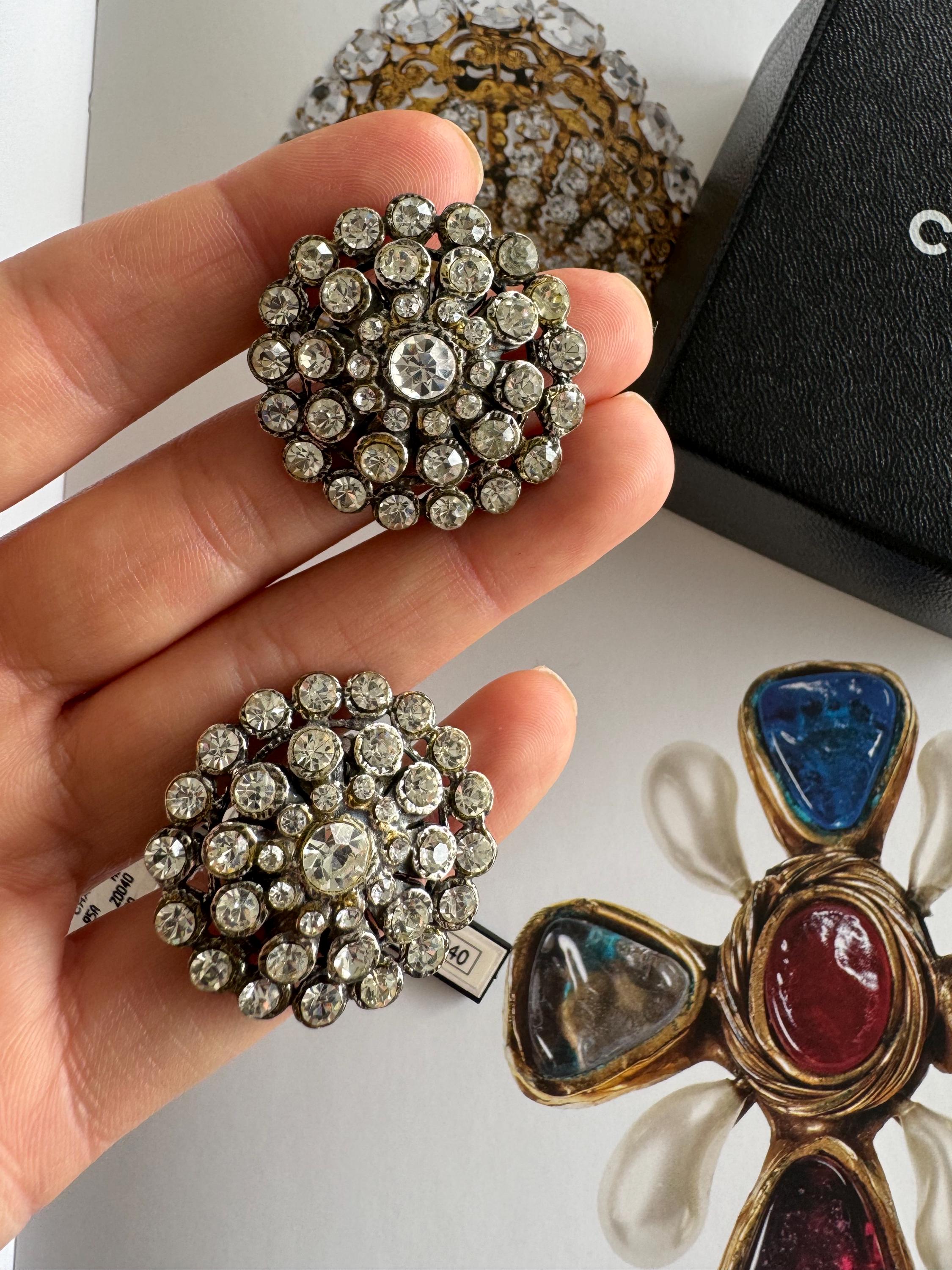 Vintage Chanel earrings, 1995 Chanel jewelry, Chanel crystal earrings, made in France, couture statement earrings, vintage Chanel clip-on