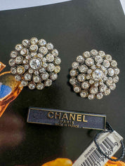 Vintage Chanel earrings, 1995 Chanel jewelry, Chanel crystal earrings, made in France, couture statement earrings, vintage Chanel clip-on