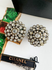 Vintage Chanel earrings, 1995 Chanel jewelry, Chanel crystal earrings, made in France, couture statement earrings, vintage Chanel clip-on
