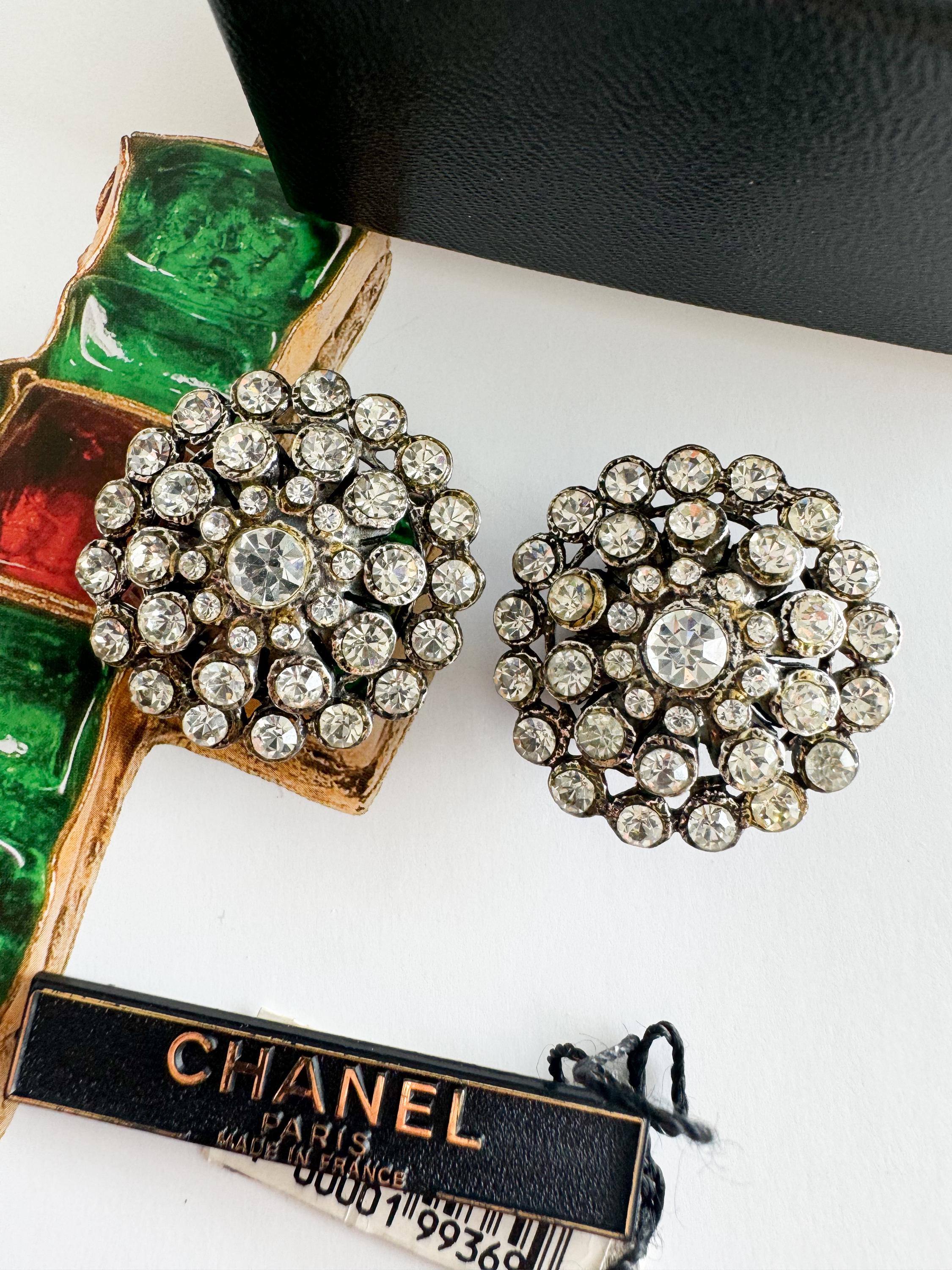 Vintage Chanel earrings, 1995 Chanel jewelry, Chanel crystal earrings, made in France, couture statement earrings, vintage Chanel clip-on