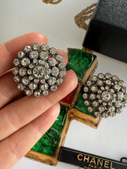 Vintage Chanel earrings, 1995 Chanel jewelry, Chanel crystal earrings, made in France, couture statement earrings, vintage Chanel clip-on