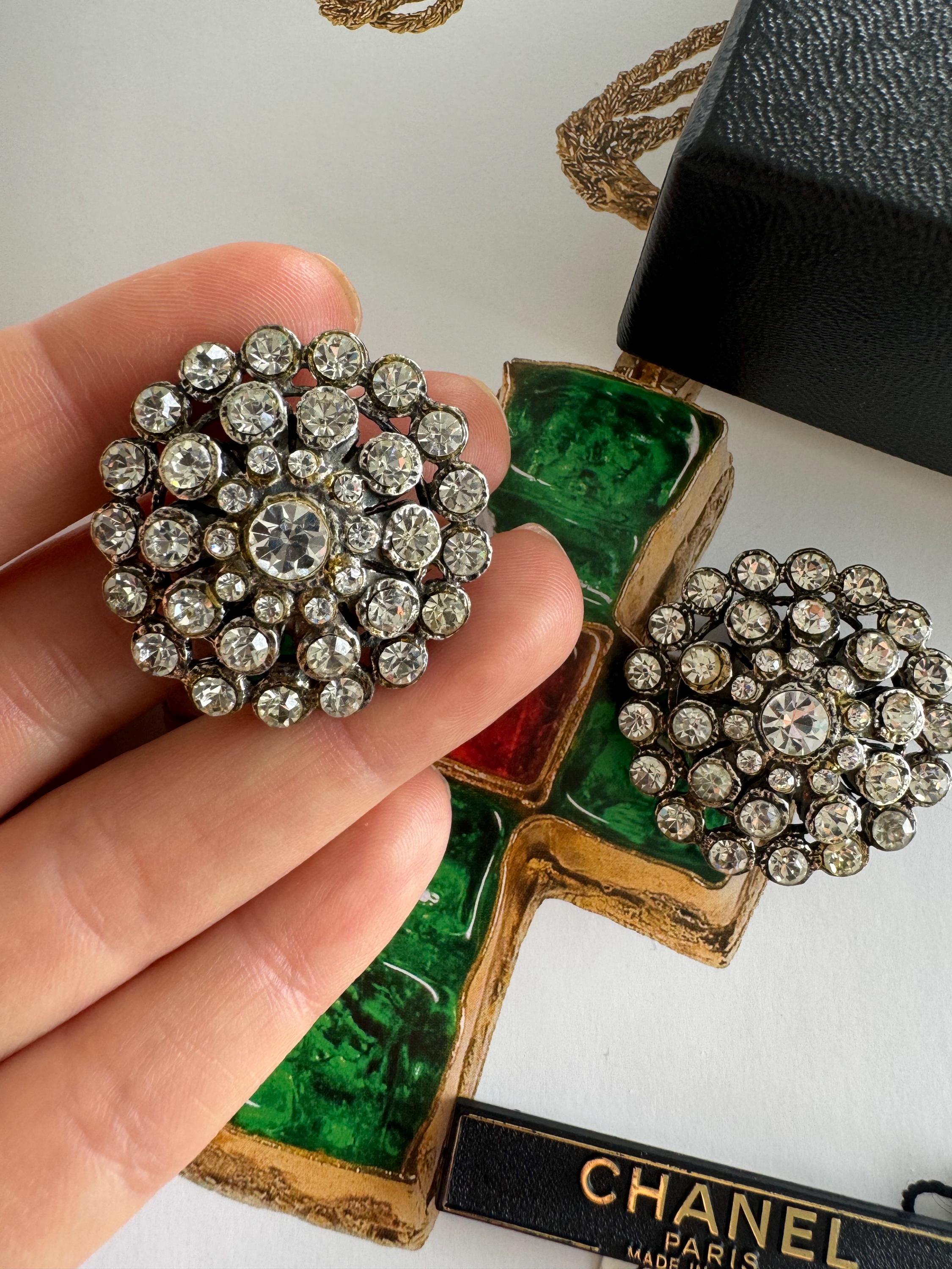 Vintage Chanel earrings, 1995 Chanel jewelry, Chanel crystal earrings, made in France, couture statement earrings, vintage Chanel clip-on
