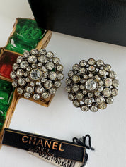 Vintage Chanel earrings, 1995 Chanel jewelry, Chanel crystal earrings, made in France, couture statement earrings, vintage Chanel clip-on