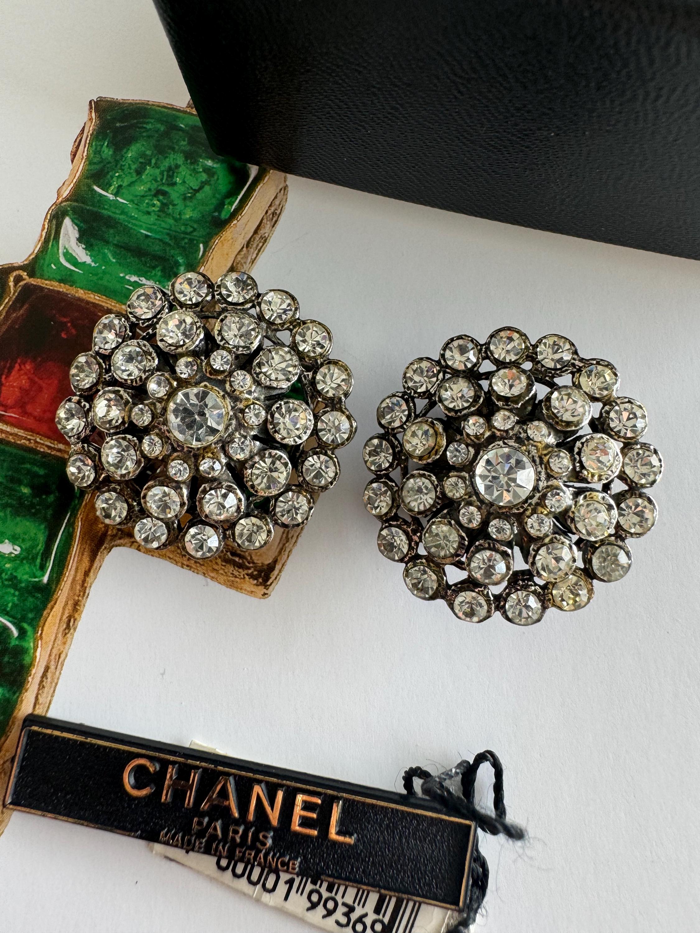 Vintage Chanel earrings, 1995 Chanel jewelry, Chanel crystal earrings, made in France, couture statement earrings, vintage Chanel clip-on