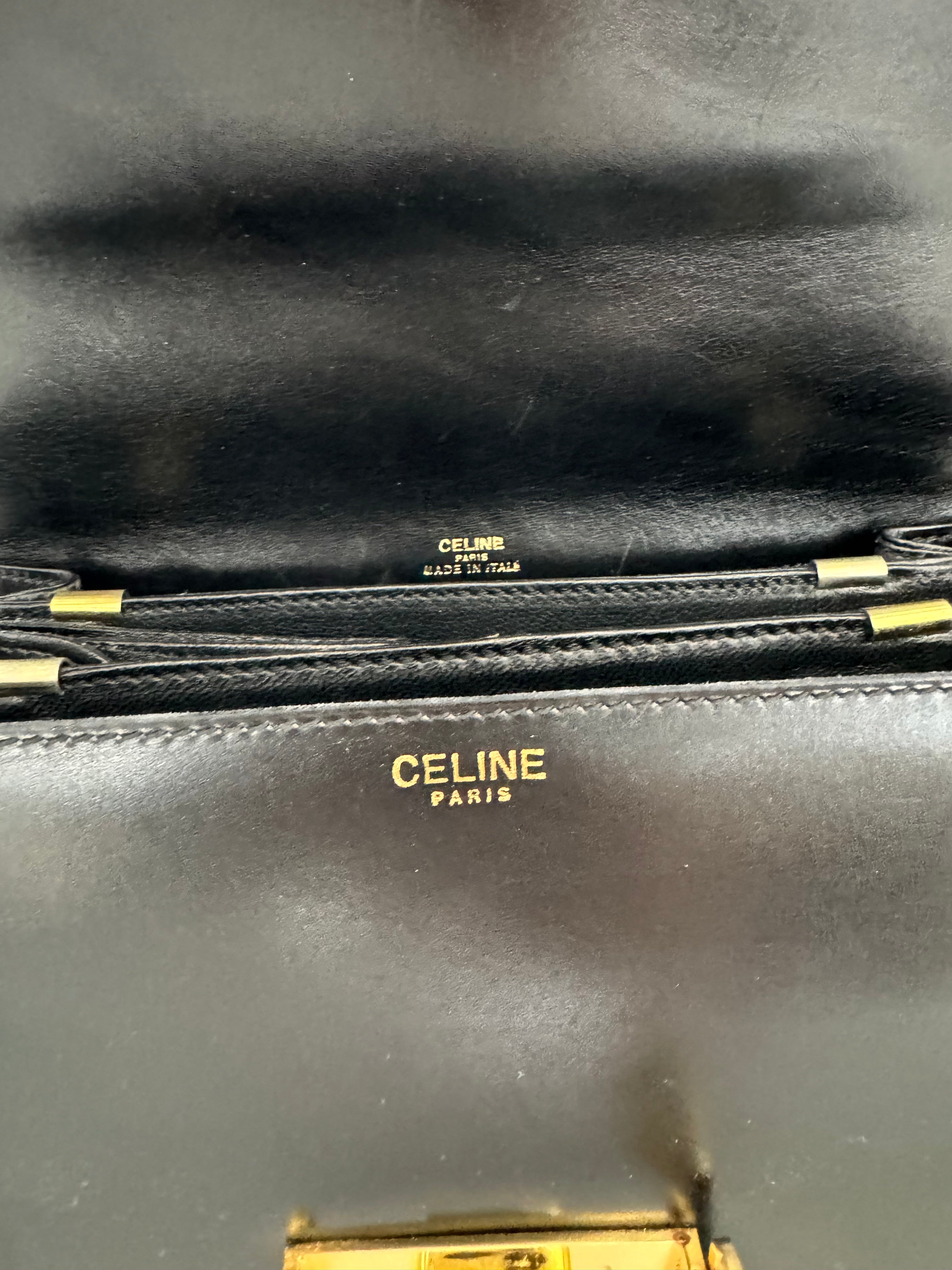 Vintage Celine bag, Celine  Paris Horse carriage Shoulder Bag Black  box Made in Italy, Celine box  bag, Celine 80s, Rare Celine bag