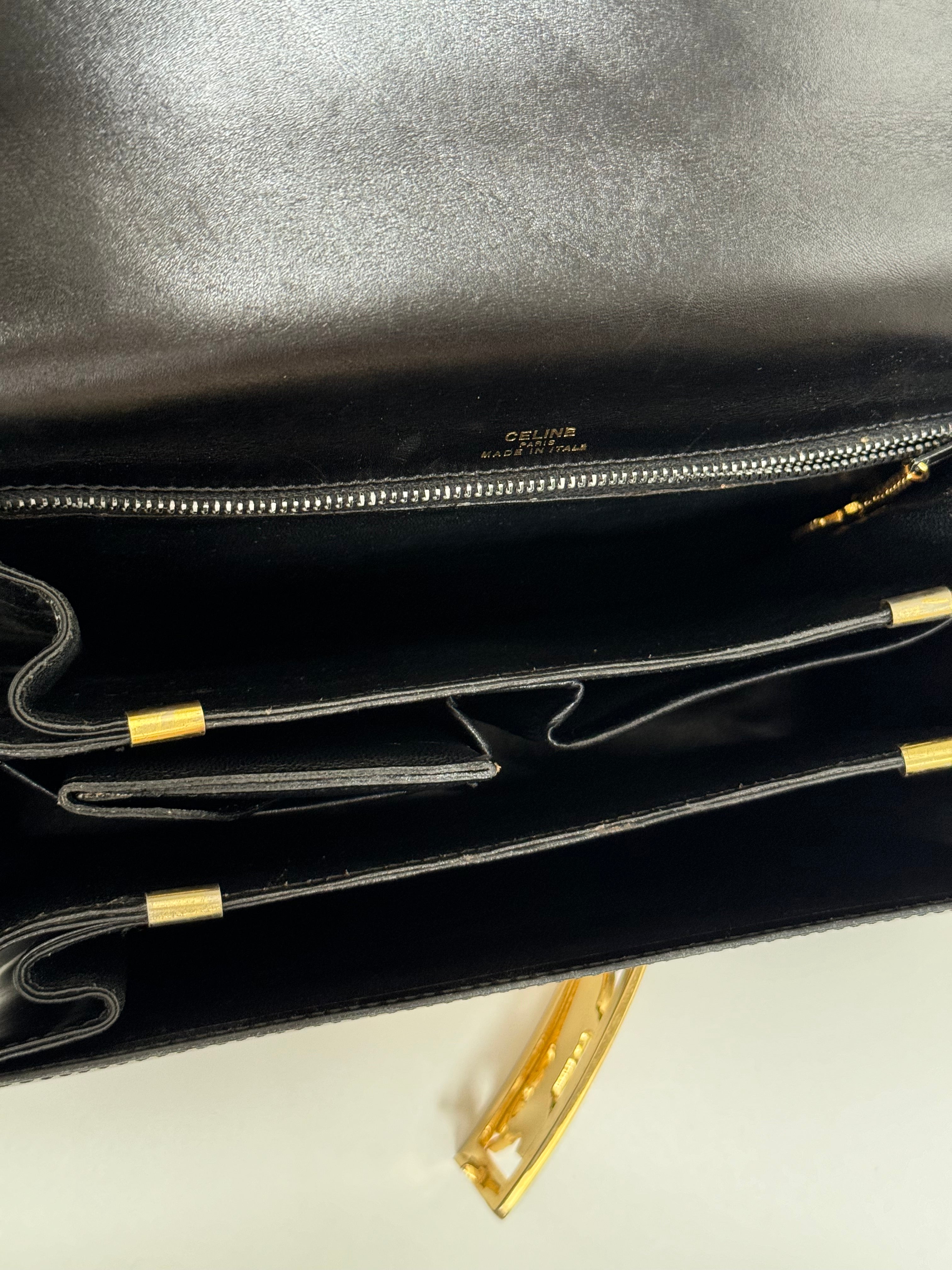 Vintage Celine bag, Celine Paris Horse carriage Shoulder Bag Black