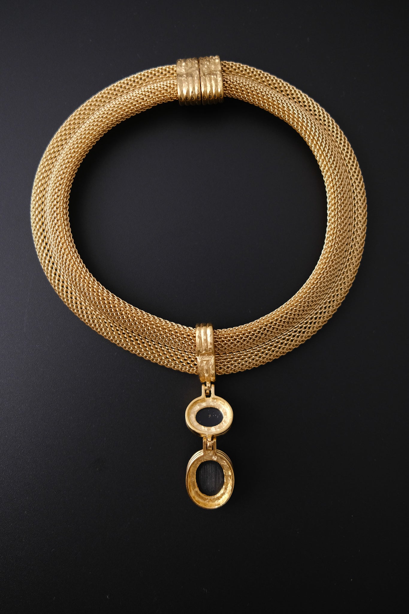Vintage Givenchy Choker Necklace Gold Mesh Onyx