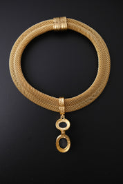 Vintage Givenchy Choker Necklace Gold Mesh Onyx