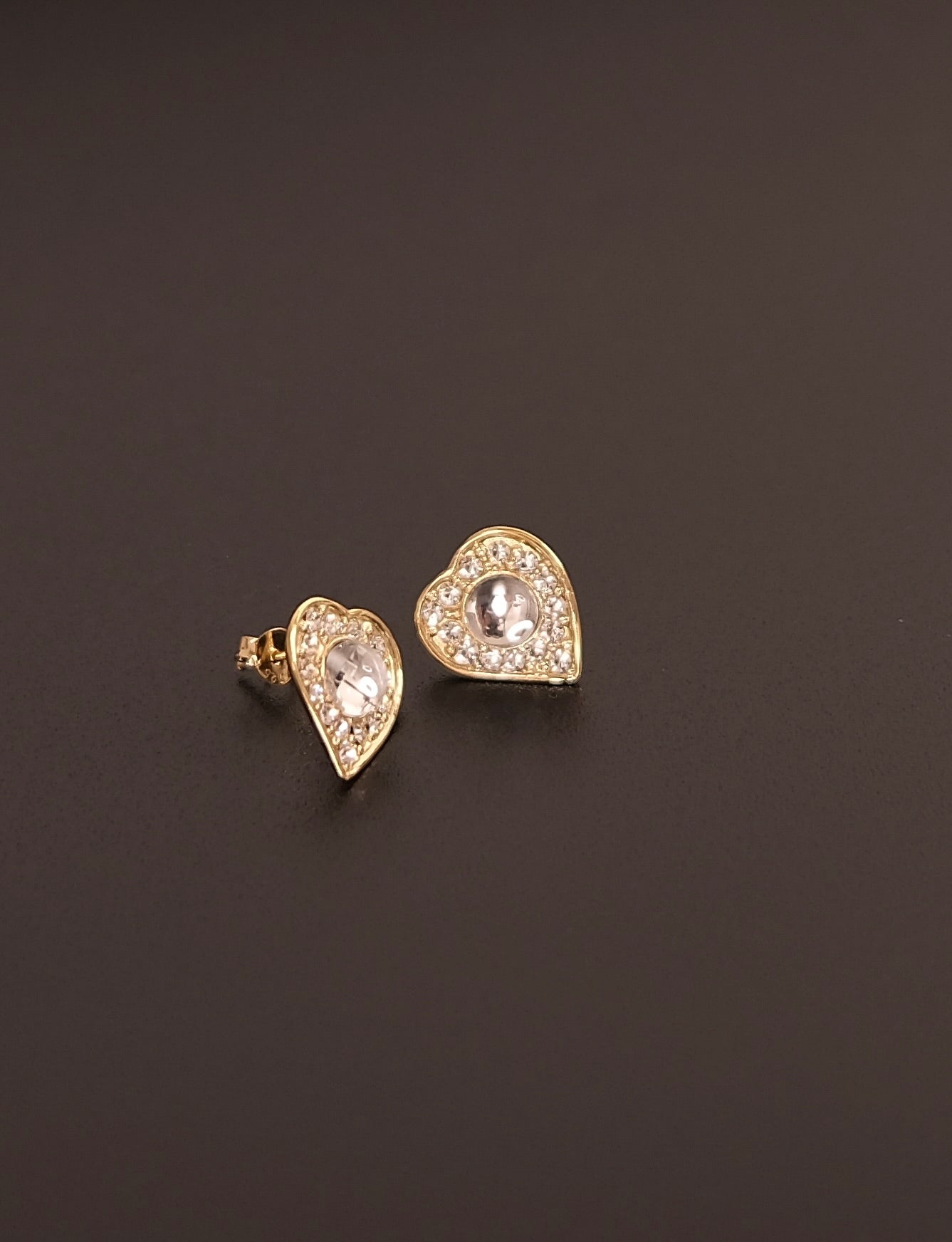 New Heart Gold Stud Earrings Cabochon Sterling Silver 925 Base 2Mc 24K Gorgeous Swarovski Crystal