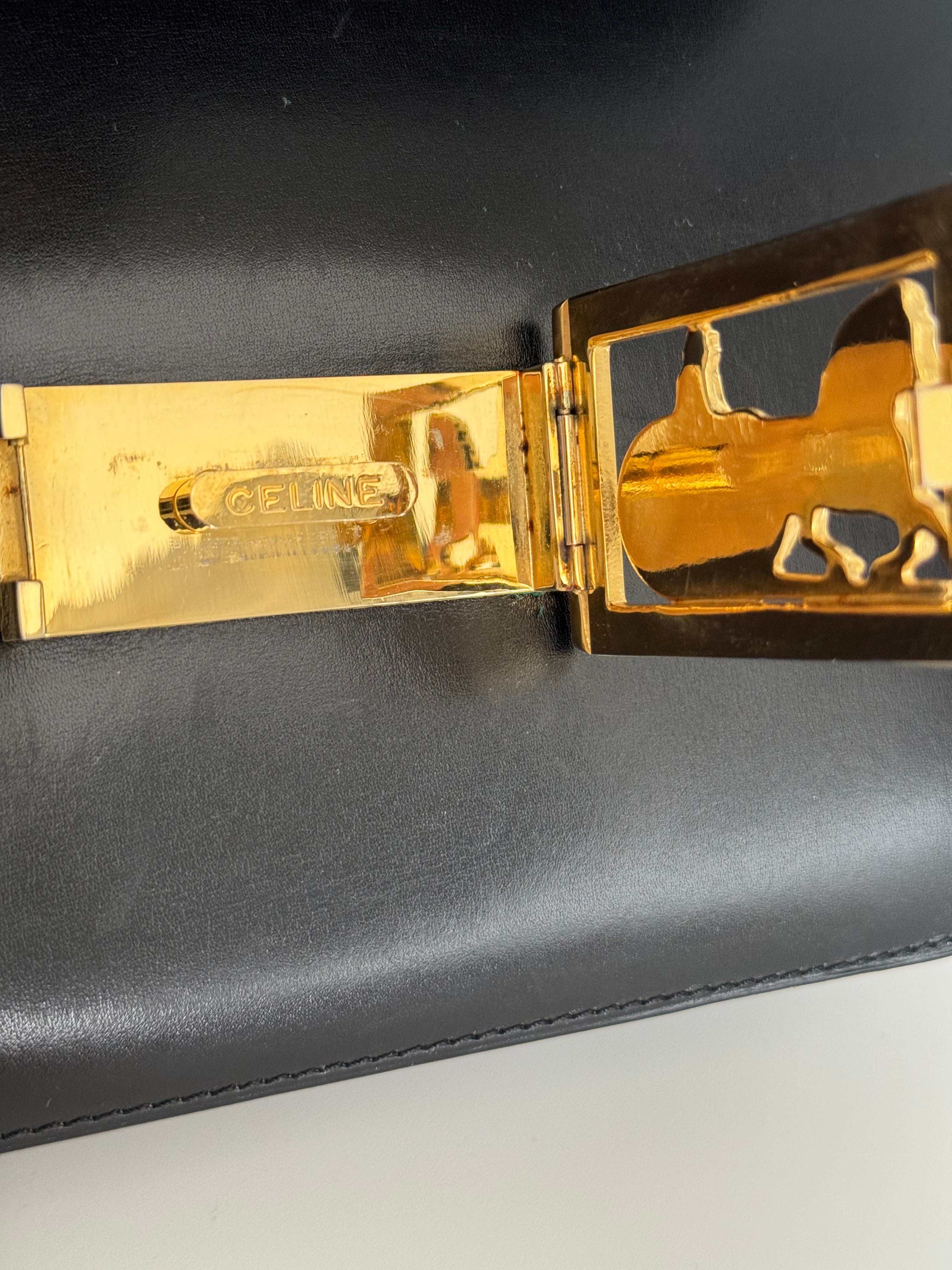 Vintage Celine bag, Celine Paris Horse carriage Shoulder Bag Black