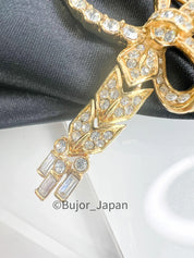 A&S Gold Tone Vintage Brooch Pin Ribbon Bow Rhinestones