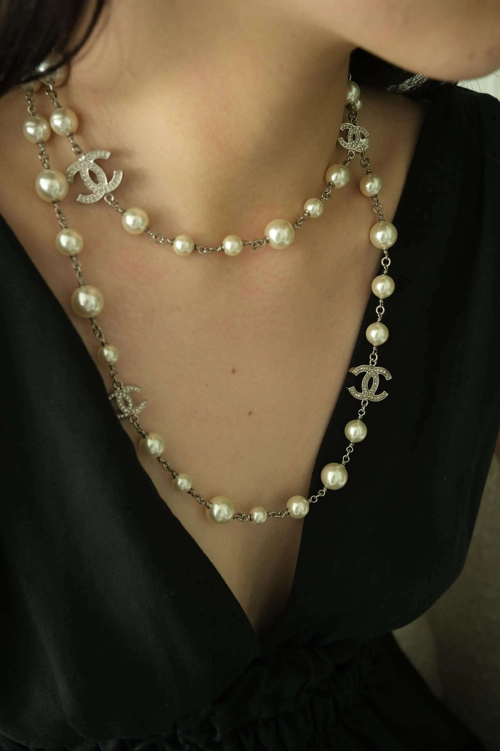 Authentic  Chanel Necklace, Pearl Necklace, Beaded Necklace, Made in France, Charm Necklace, Chain Necklace, Vintage Jewelry