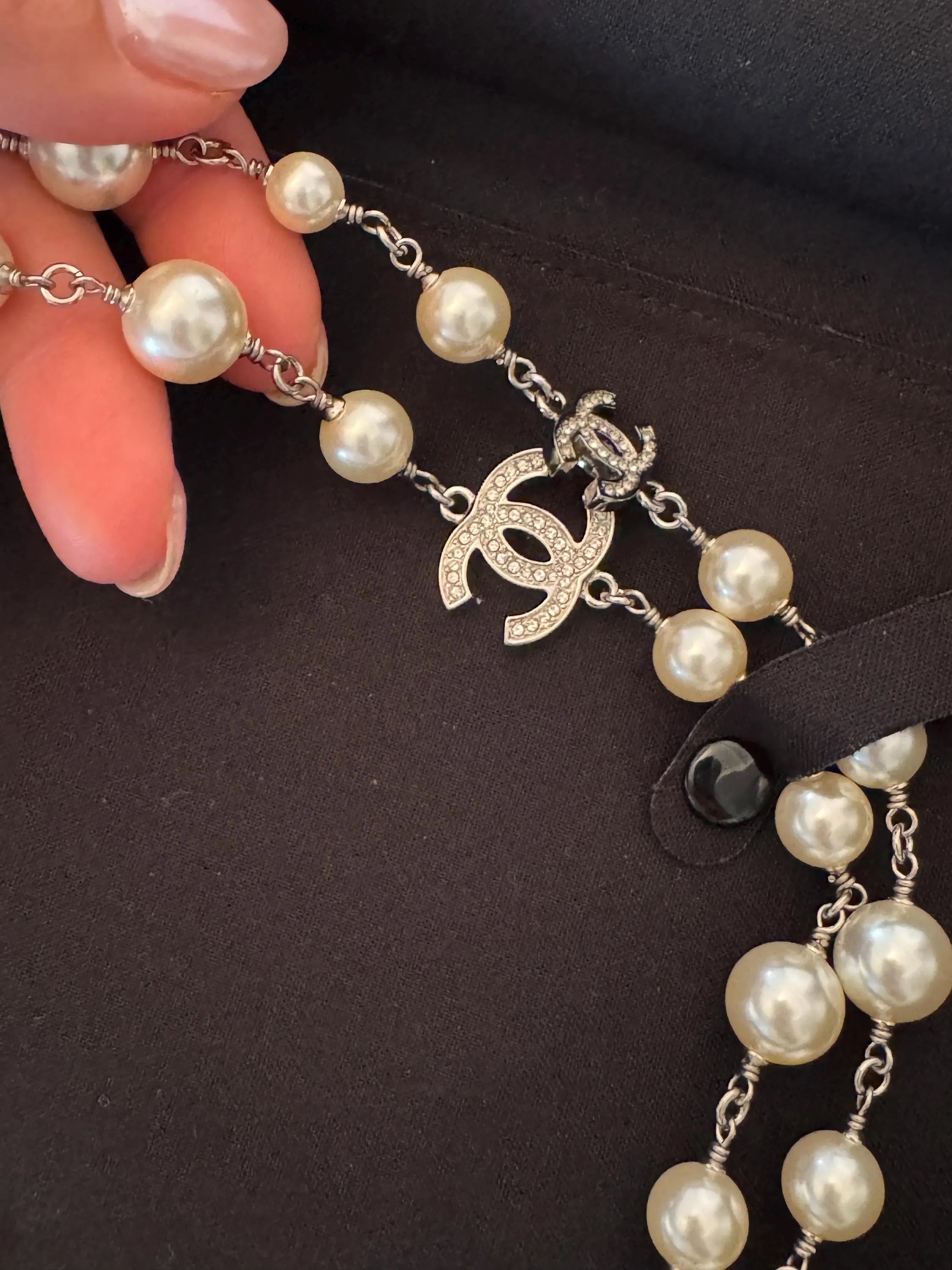 Authentic  Chanel Necklace, Pearl Necklace, Beaded Necklace, Made in France, Charm Necklace, Chain Necklace, Vintage Jewelry