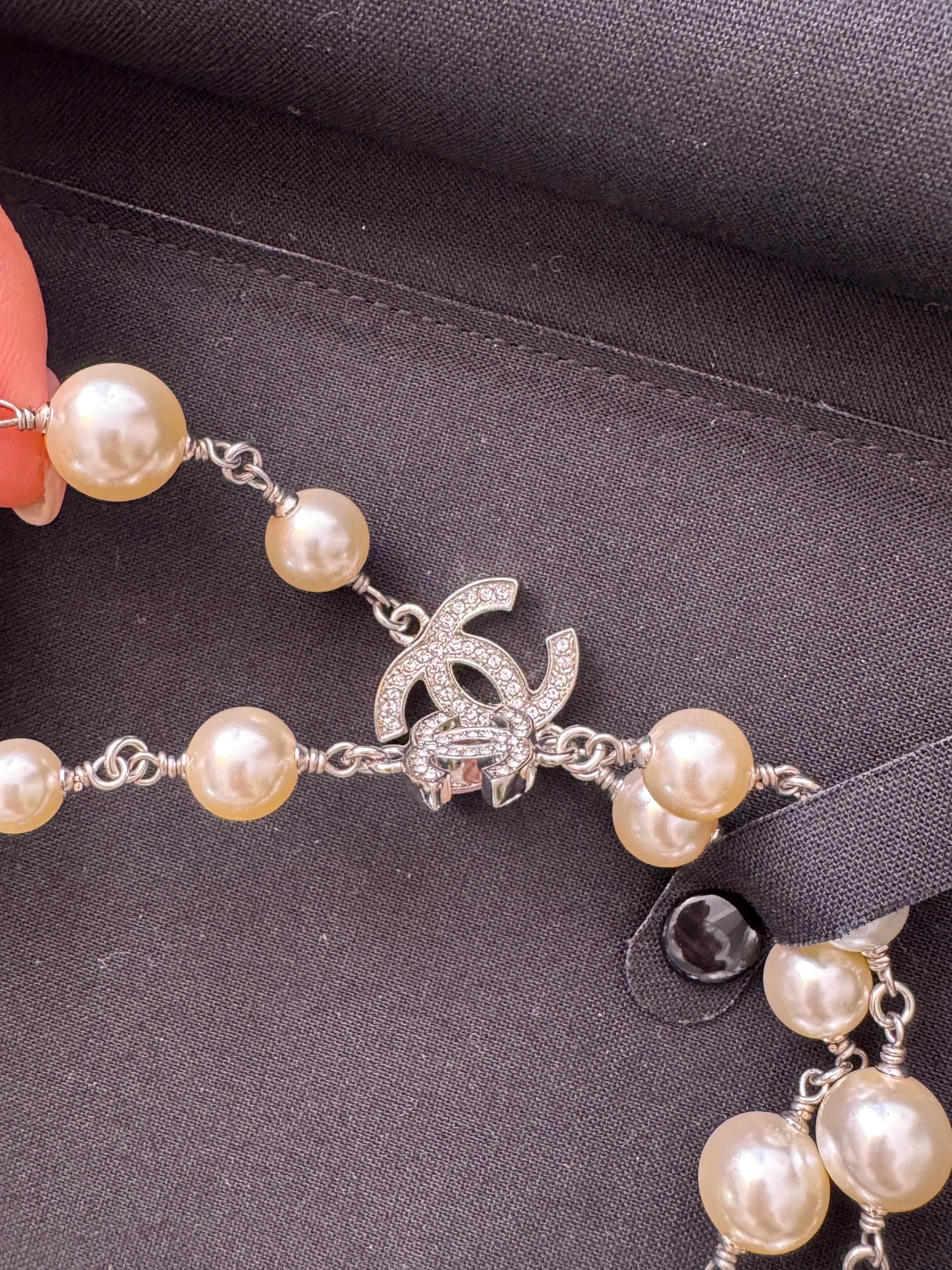 Authentic  Chanel Necklace, Pearl Necklace, Beaded Necklace, Made in France, Charm Necklace, Chain Necklace, Vintage Jewelry