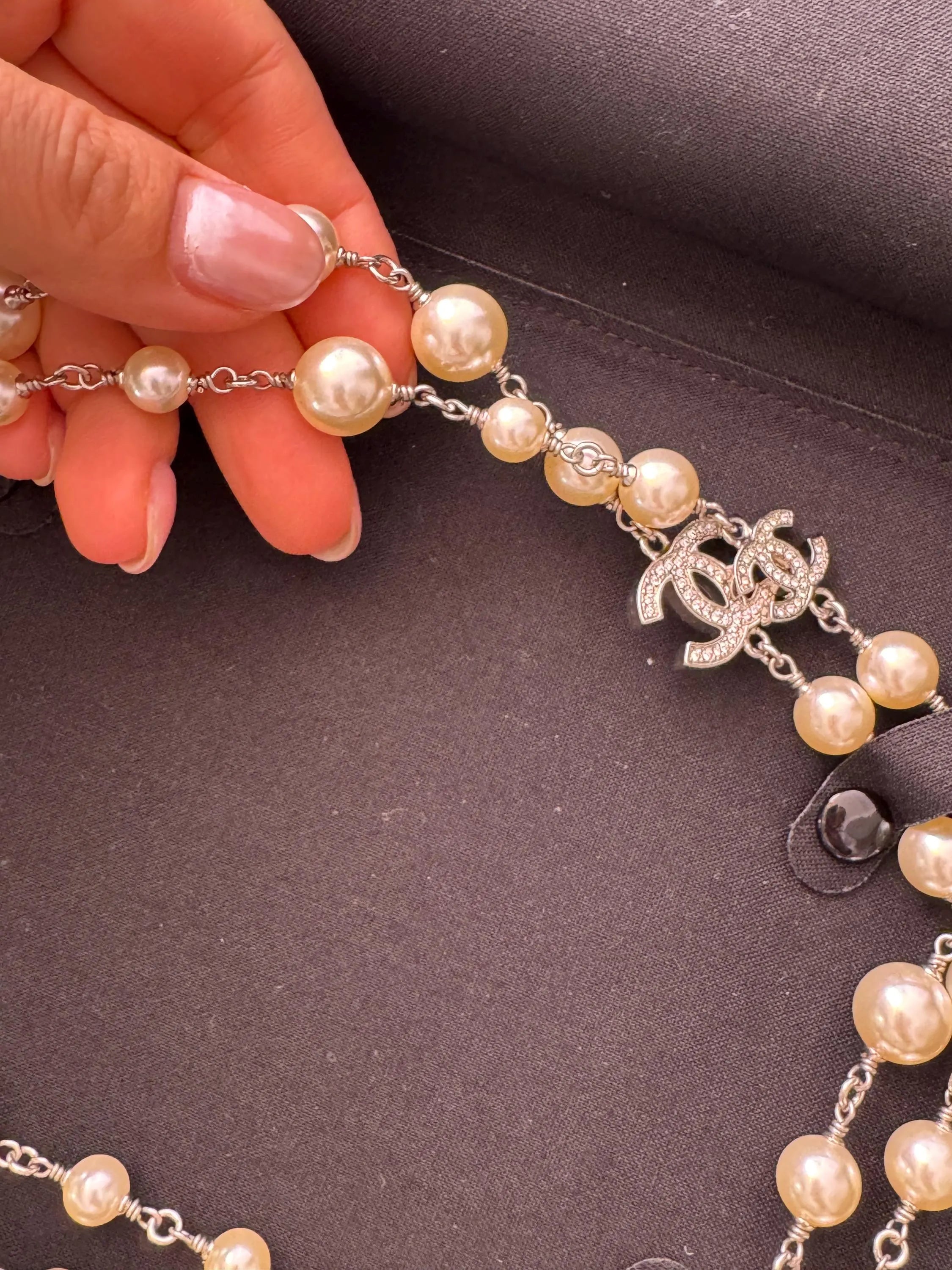 Authentic  Chanel Necklace, Pearl Necklace, Beaded Necklace, Made in France, Charm Necklace, Chain Necklace, Vintage Jewelry