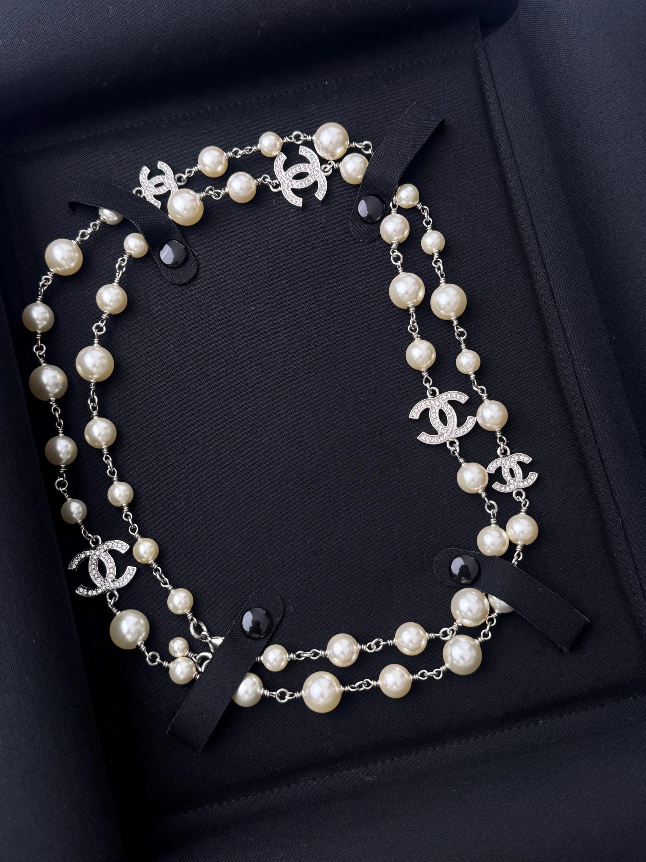 Authentic  Chanel Necklace, Pearl Necklace, Beaded Necklace, Made in France, Charm Necklace, Chain Necklace, Vintage Jewelry