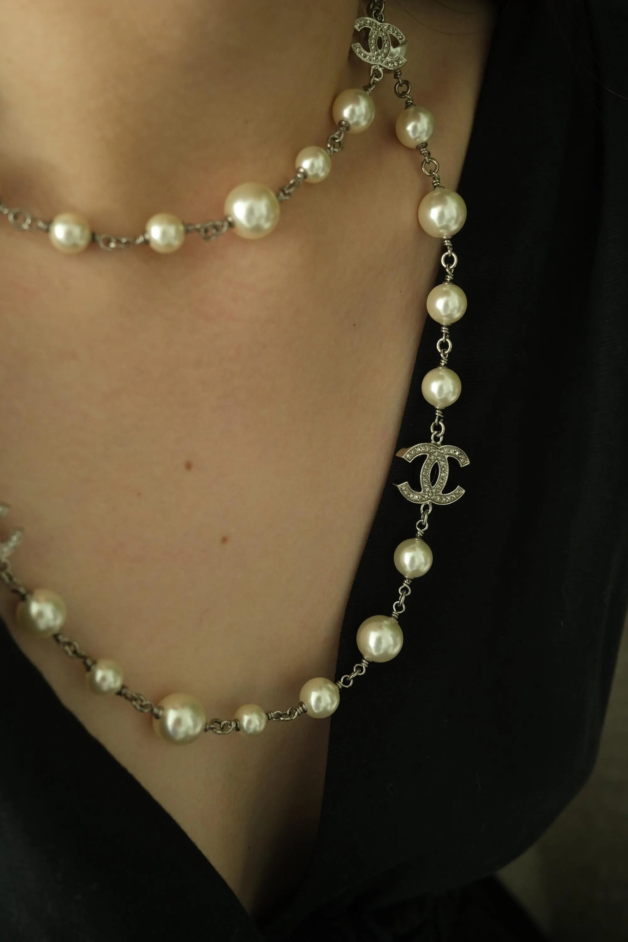 Authentic  Chanel Necklace, Pearl Necklace, Beaded Necklace, Made in France, Charm Necklace, Chain Necklace, Vintage Jewelry