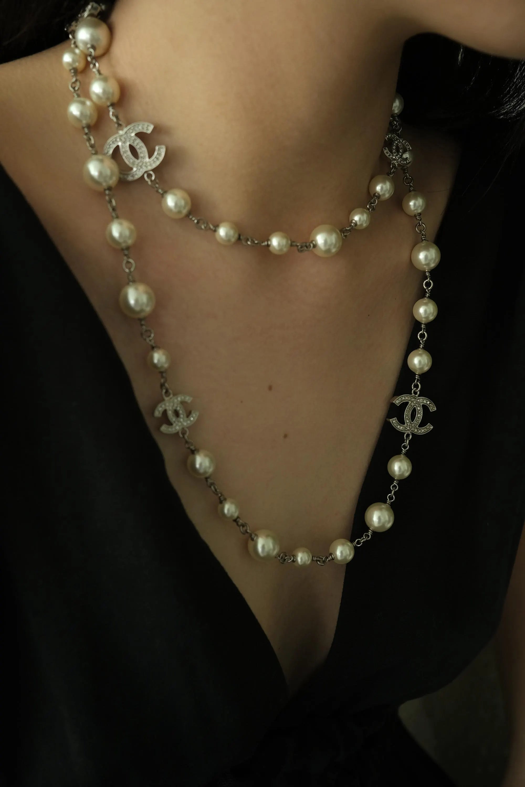 Authentic  Chanel Necklace, Pearl Necklace, Beaded Necklace, Made in France, Charm Necklace, Chain Necklace, Vintage Jewelry