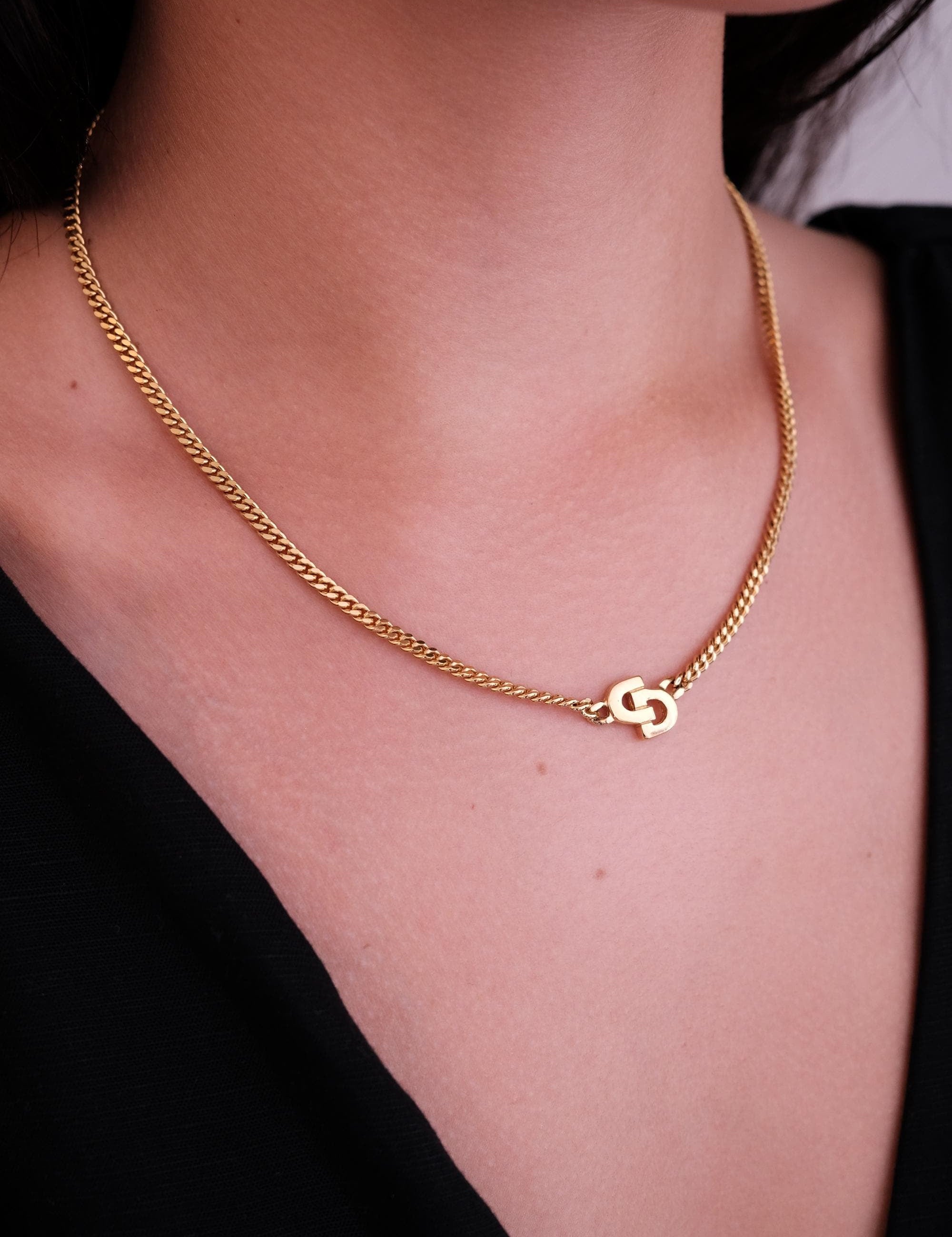 Vintage Christian Dior Gold Choker Necklace: Authentic CD Logo