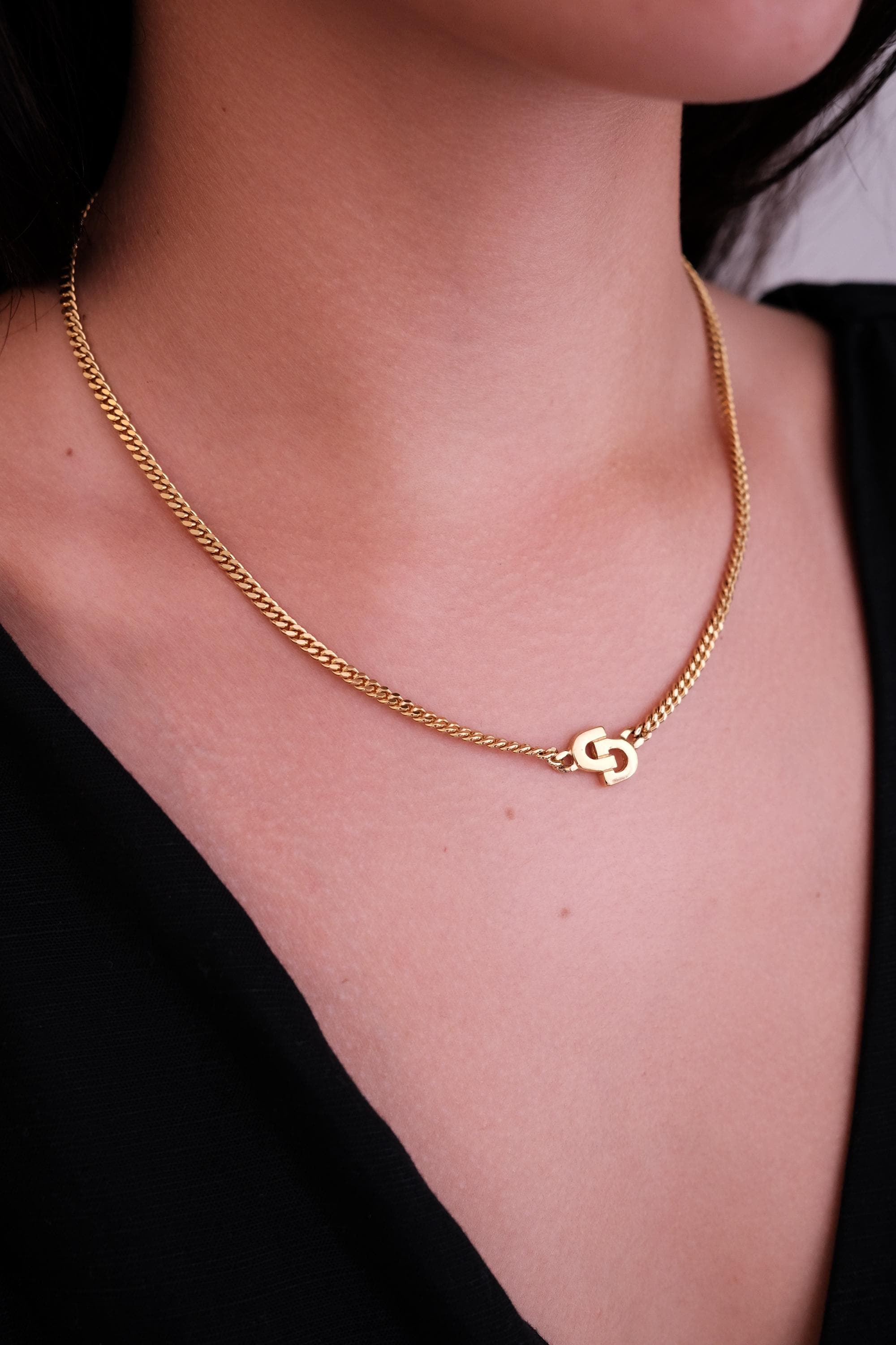 Vintage Christian Dior Gold Choker Necklace: Authentic CD Logo