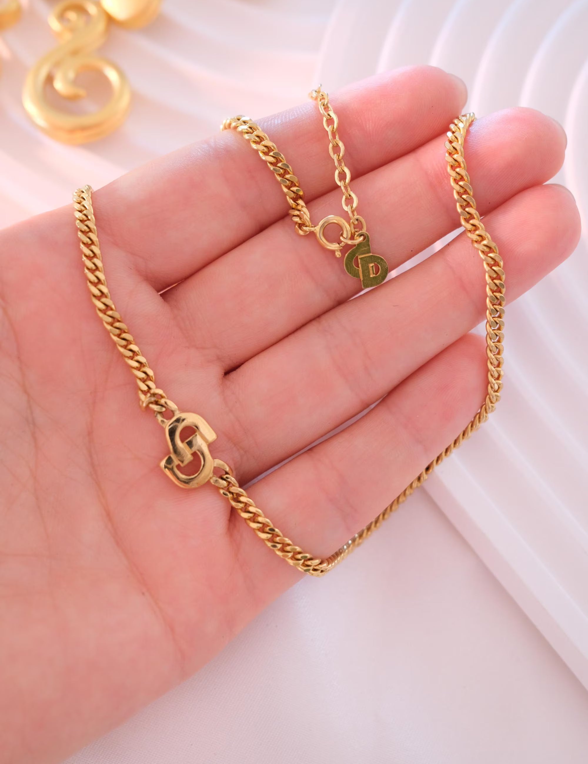 Vintage Christian Dior Gold Choker Necklace: Authentic CD Logo
