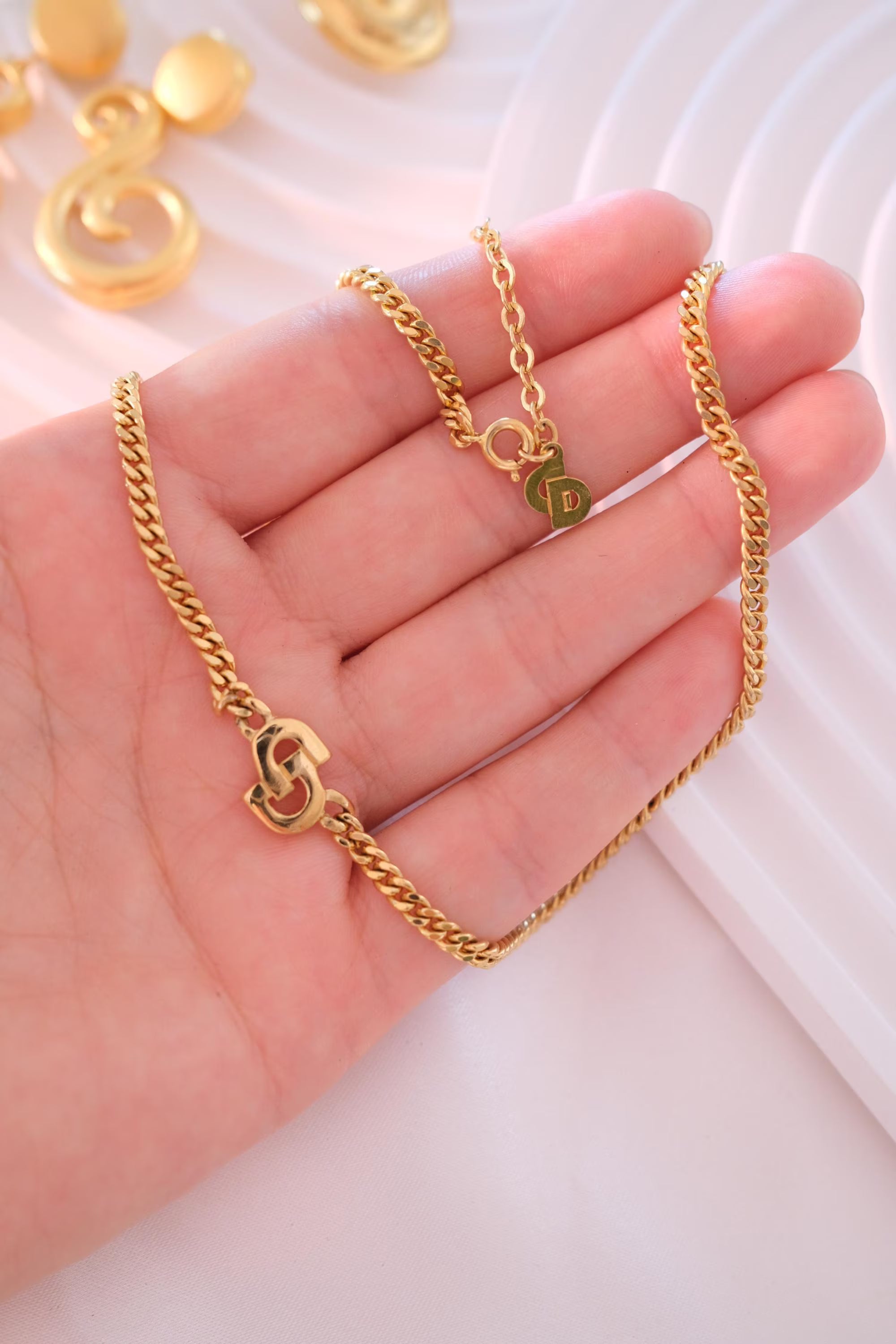 Vintage Christian Dior Gold Choker Necklace: Authentic CD Logo