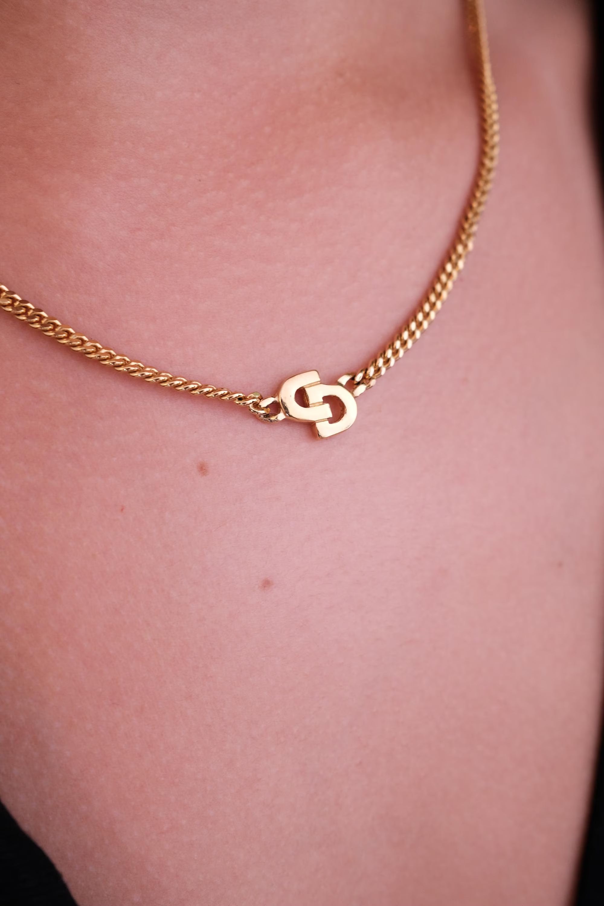 Vintage Christian Dior Gold Choker Necklace: Authentic CD Logo