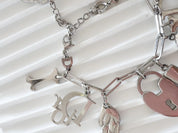 Vintage Christian Dior Silver Tone Logo Bracelet Vintage Multi-Charms Heart Lock John Galliano time, Statement bracelet, Vintage Jewelry