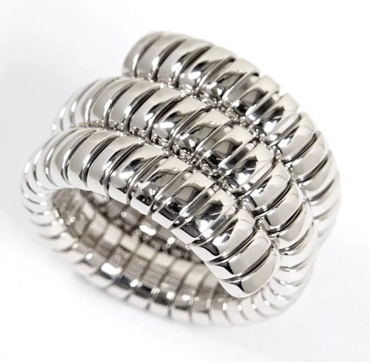 BVLGARI Tubogas Ring, Snake Ring Spiga Ring Serpenti 750WG K18 White Gold Size13,  White Gold Ring Unisex
