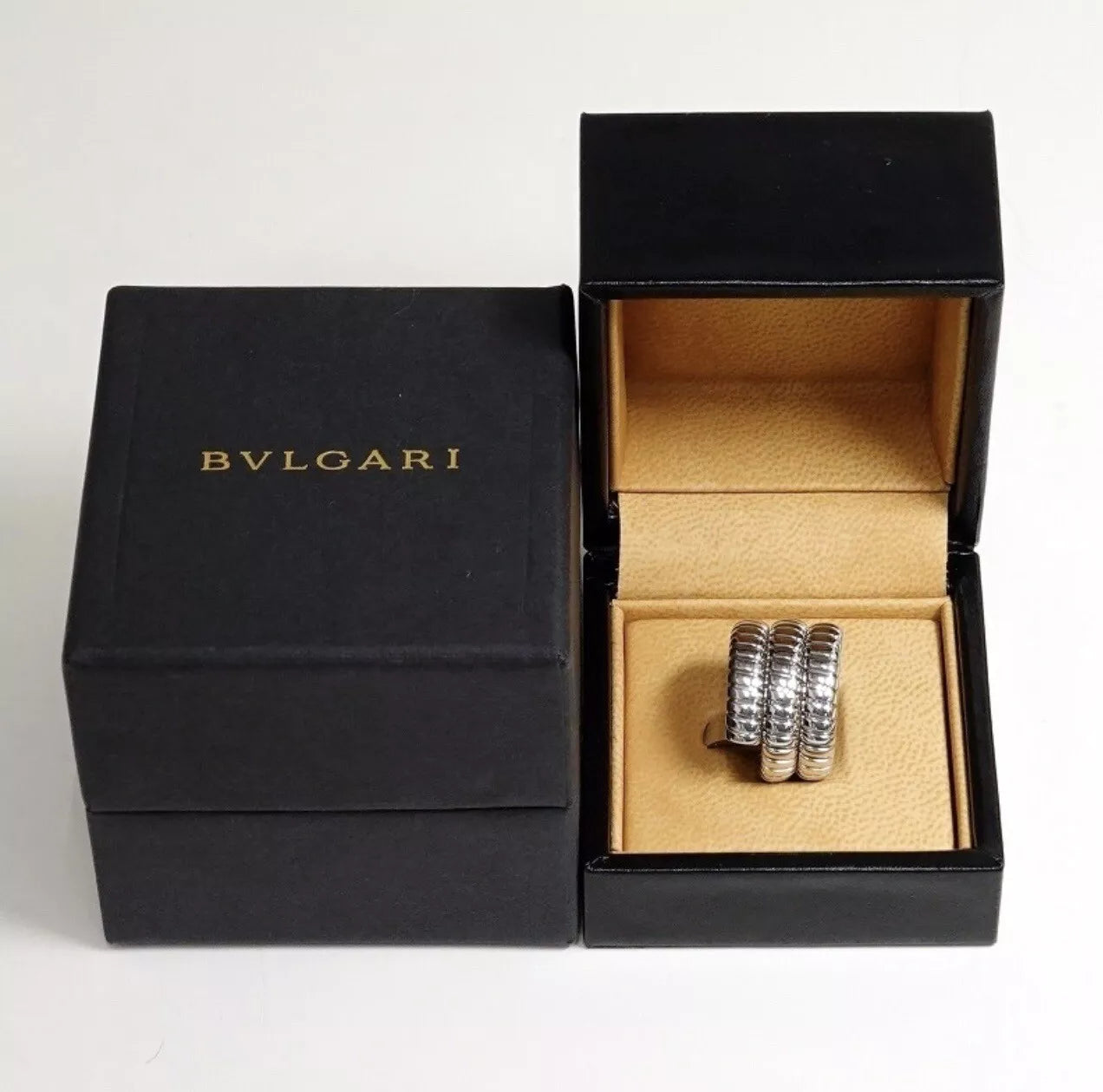 BVLGARI Tubogas Ring, Snake Ring Spiga Ring Serpenti 750WG K18 White Gold Size13,  White Gold Ring Unisex