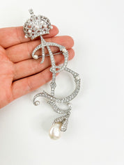 Vintage Balengiaga Brooch Pin, B Brooch Pin pearls, Bridal Jewelry, Balenciaga Palladium, Jewelry Brooch, Queen B ,Personalized Gifts