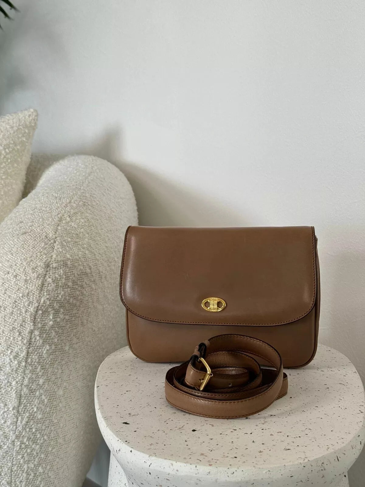 Vintage Celine bag triomphe Shoulder Bag Brown box Made in Italy Rare