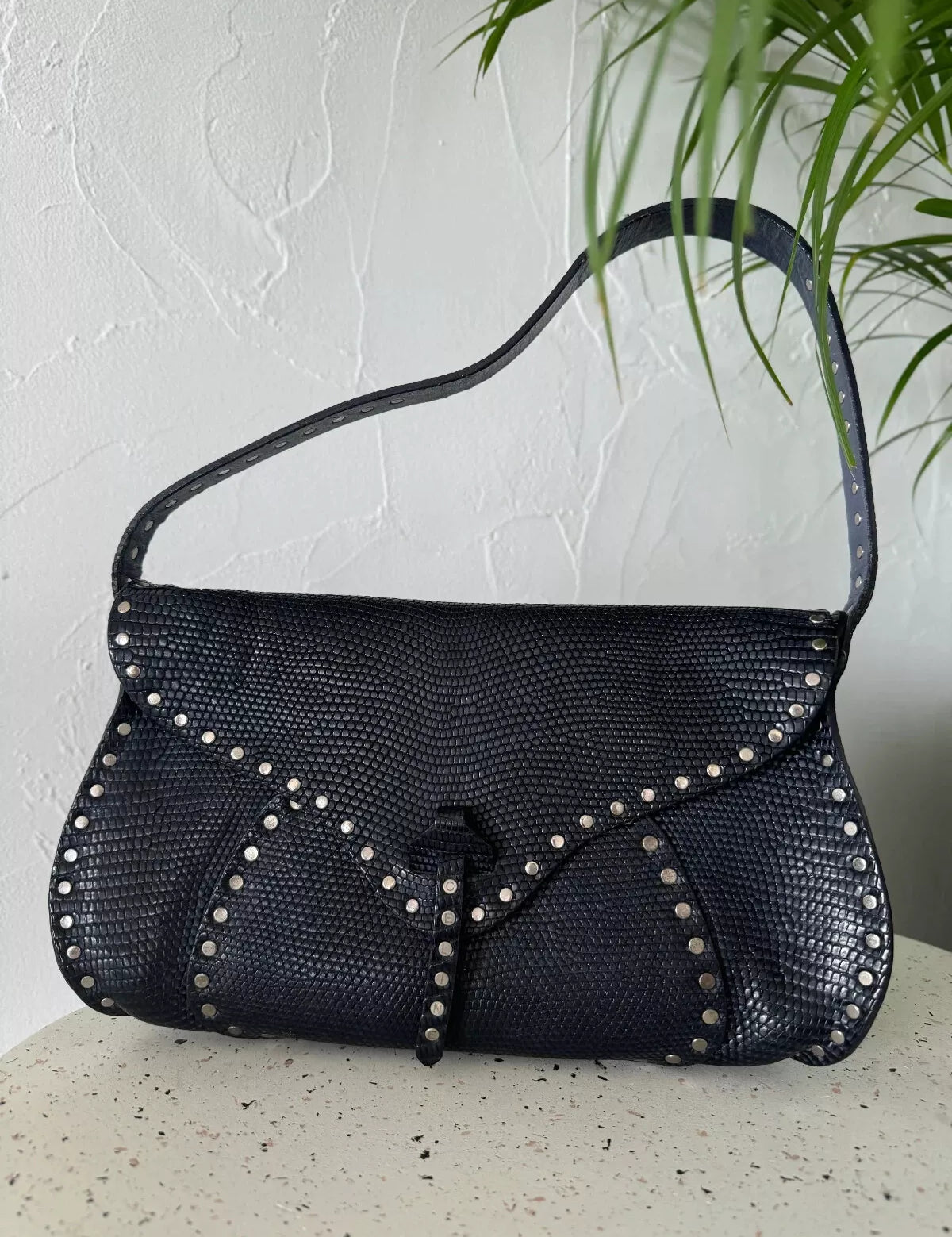 Vintage Celine Poulbot shoulder Bag Triomphe Lizard Printed leat Bujor Japan