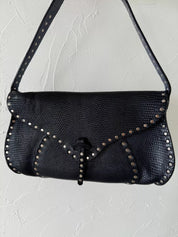 Celine Paris shoulder bag Poulbot lizard handbag blue studded Baguette, Vintage Bags for Women, Vintage Handbag, Bag Women