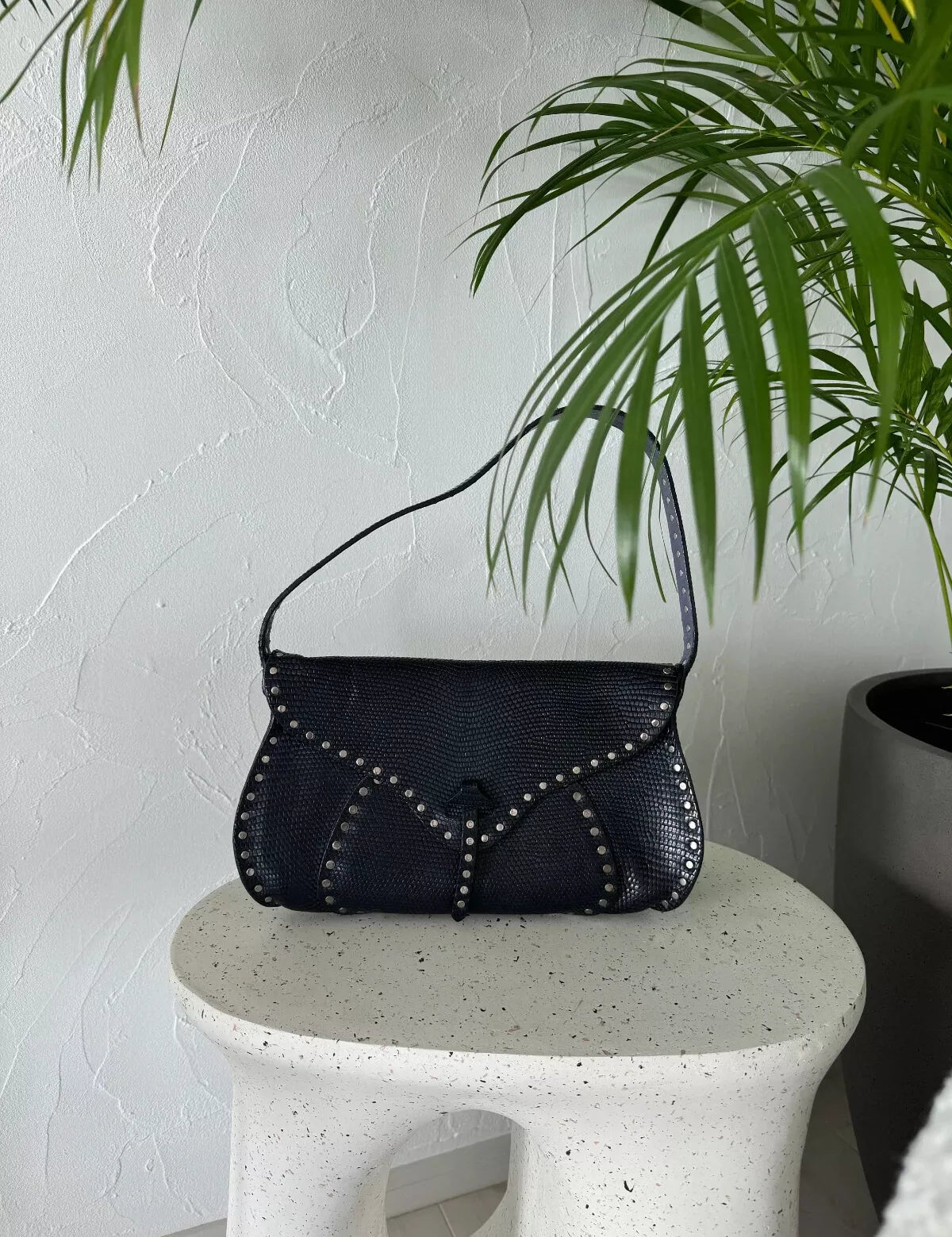 Vintage Celine Poulbot shoulder Bag Triomphe Lizard Printed leat Bujor Japan