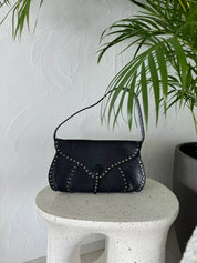 Celine Paris shoulder bag Poulbot lizard handbag blue studded Baguette, Vintage Bags for Women, Vintage Handbag, Bag Women