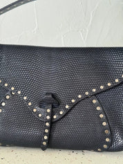 Celine Paris shoulder bag Poulbot lizard handbag blue studded Baguette, Vintage Bags for Women, Vintage Handbag, Bag Women