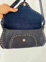 Celine Paris shoulder bag Poulbot lizard handbag blue studded Baguette, Vintage Bags for Women, Vintage Handbag, Bag Women