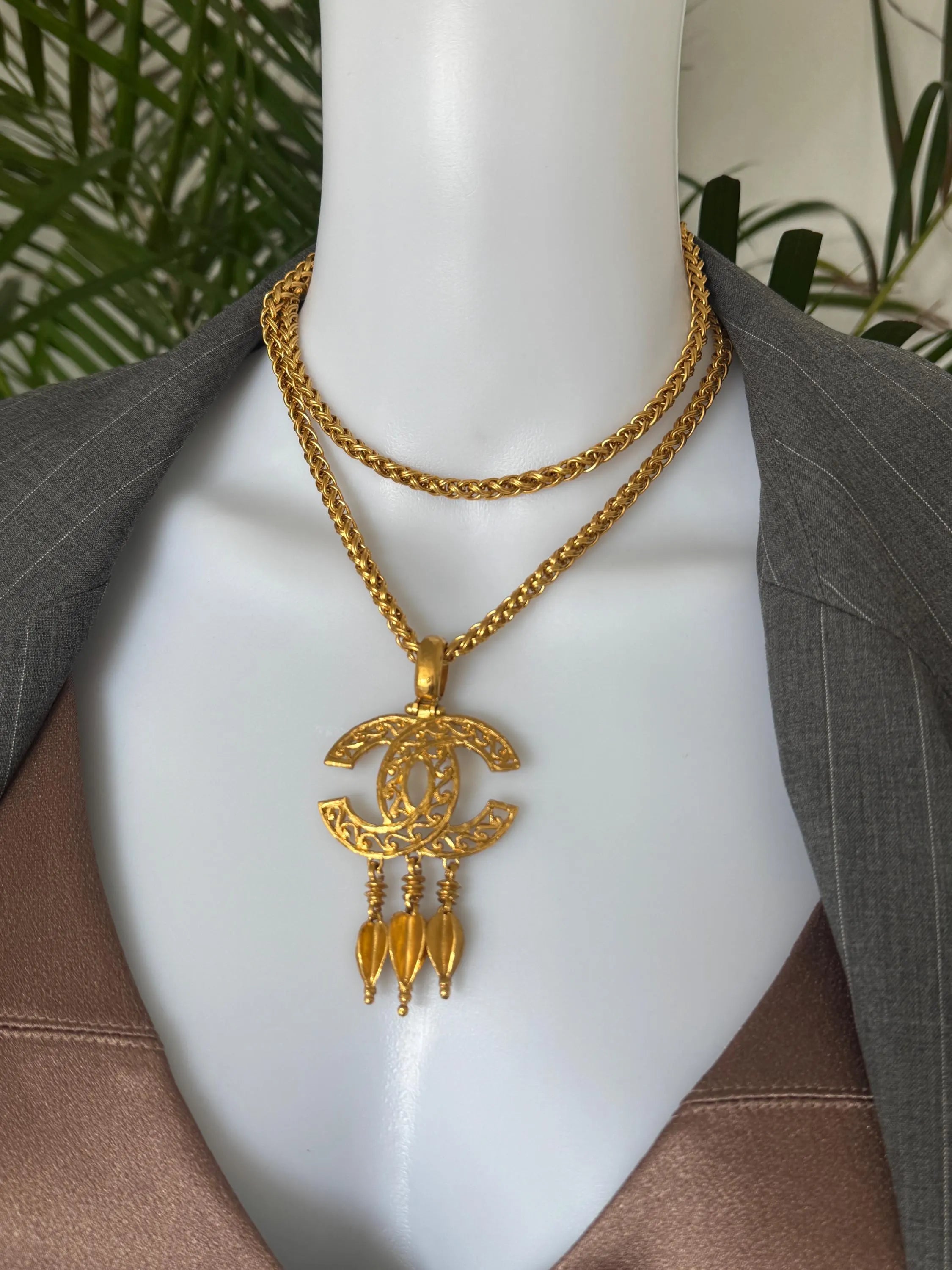 Chanel vintage 1995 spring collection gold CC pendant necklace, classic designer jewelry, elegant collectible accessory
