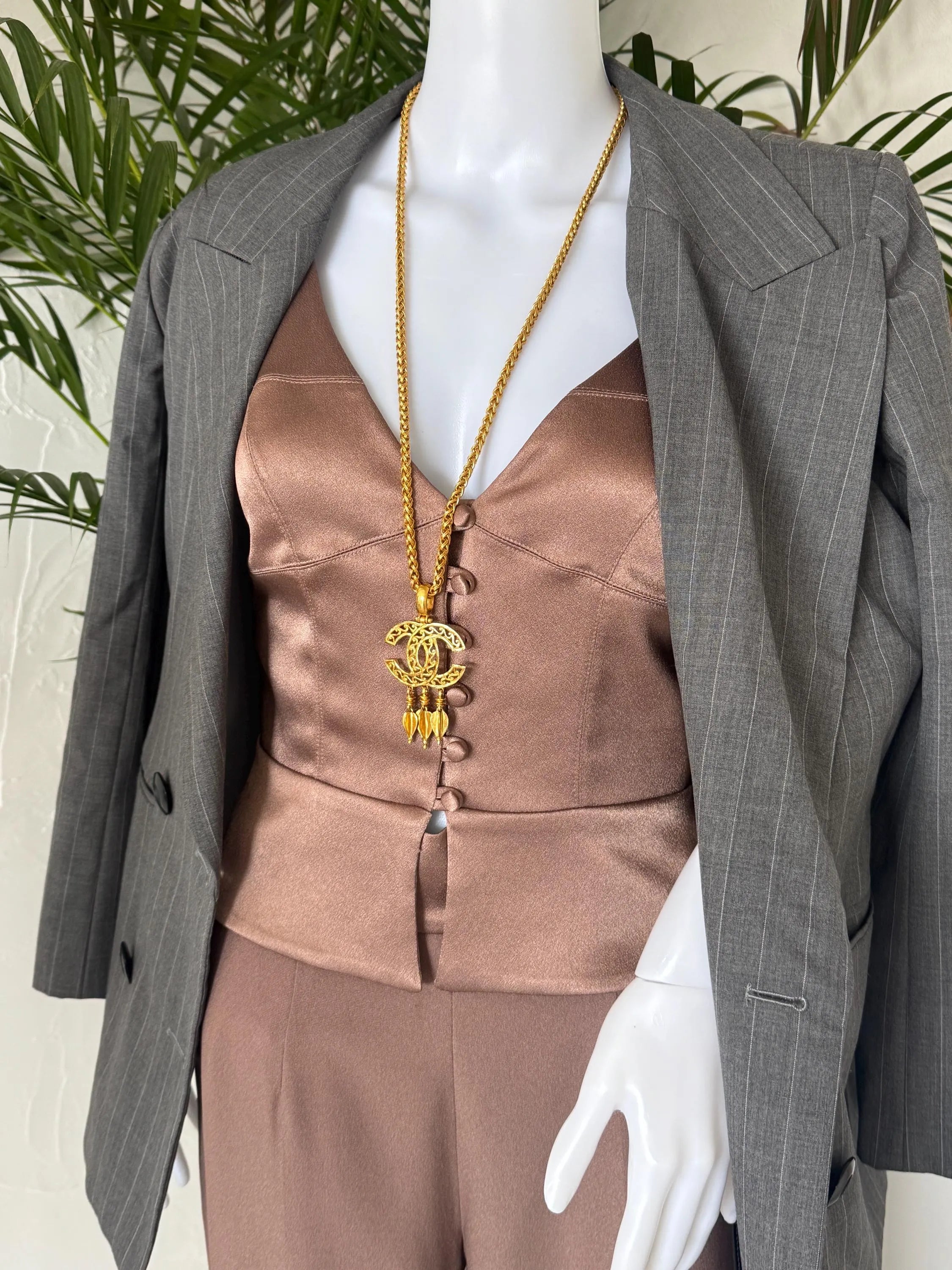 Chanel vintage 1995 spring collection gold CC pendant necklace, classic designer jewelry, elegant collectible accessory