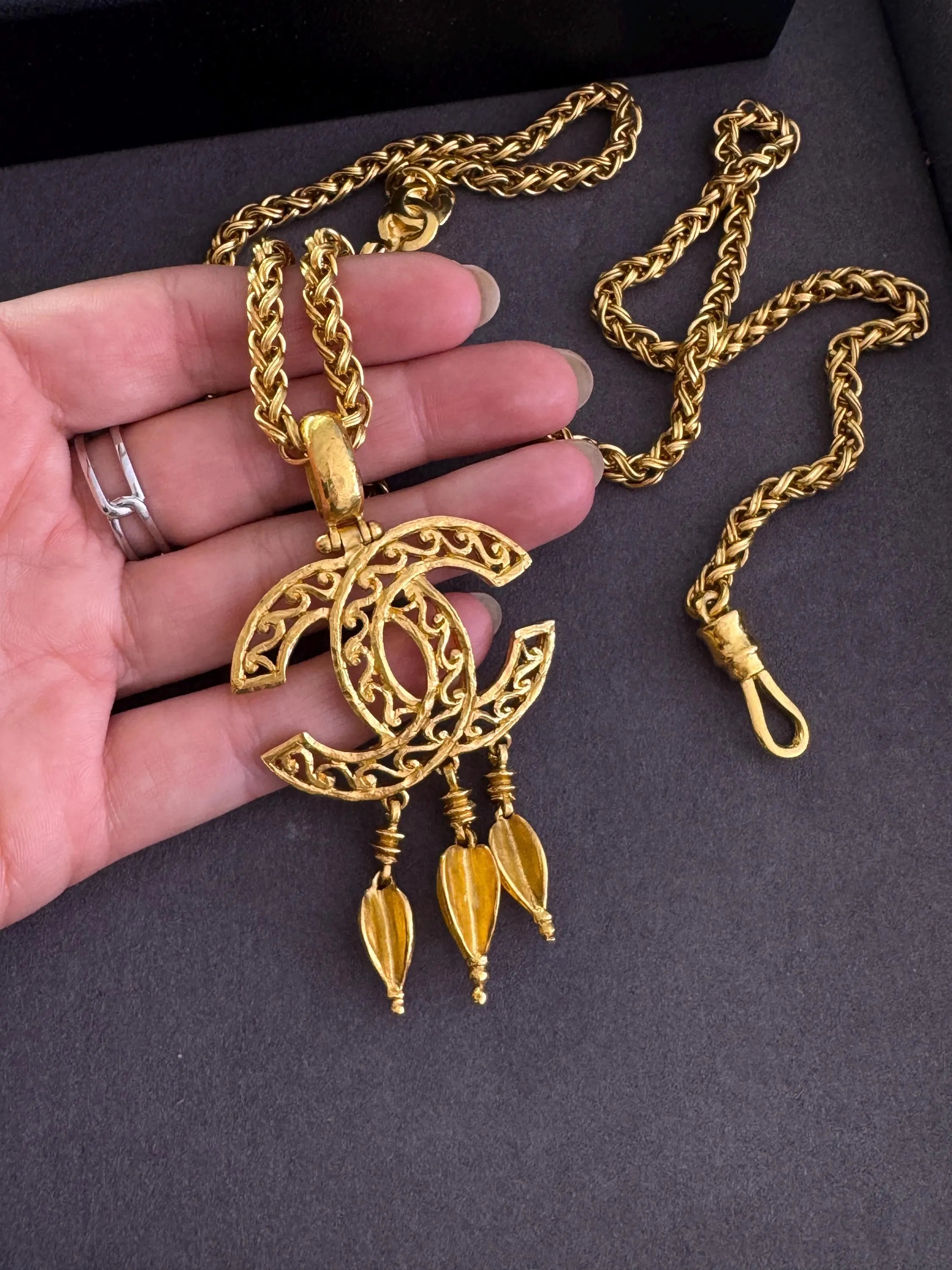 Chanel vintage 1995 spring collection gold CC pendant necklace, classic designer jewelry, elegant collectible accessory