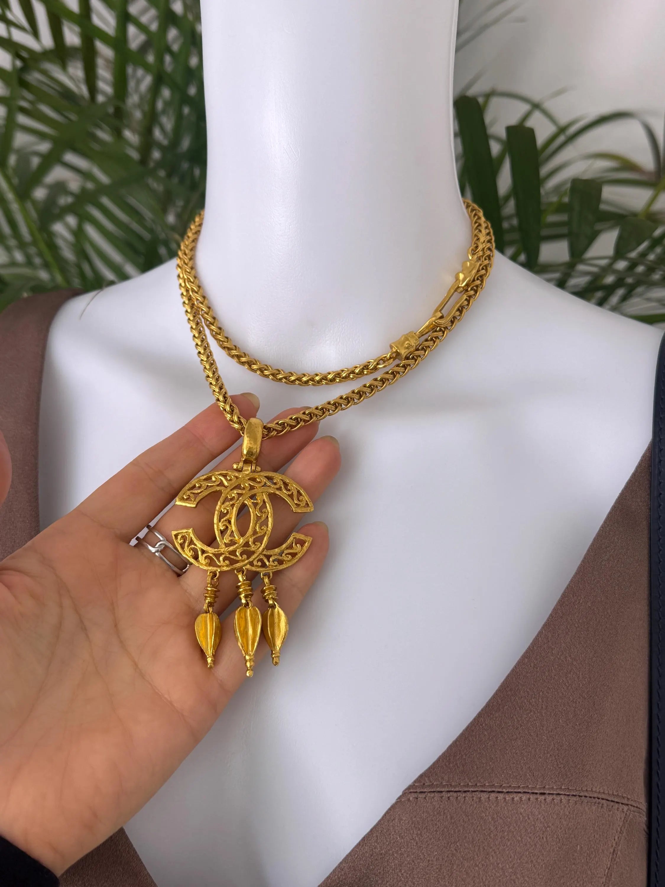 Chanel vintage 1995 spring collection gold CC pendant necklace, classic designer jewelry, elegant collectible accessory
