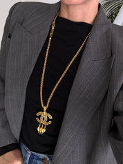 Chanel vintage 1995 spring collection gold CC pendant necklace, classic designer jewelry, elegant collectible accessory